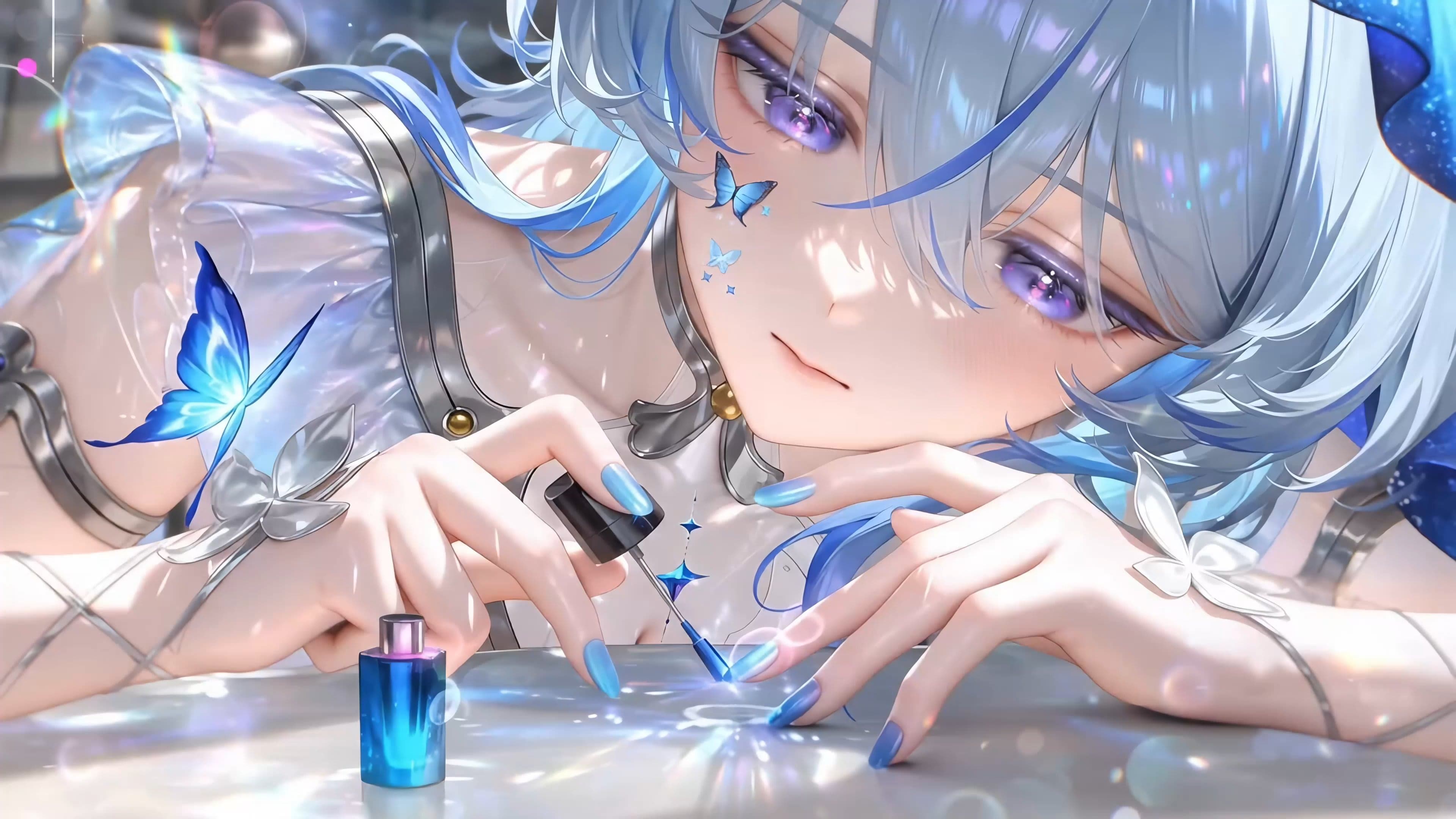 Anime Girl with Blue Butterfly 🦋