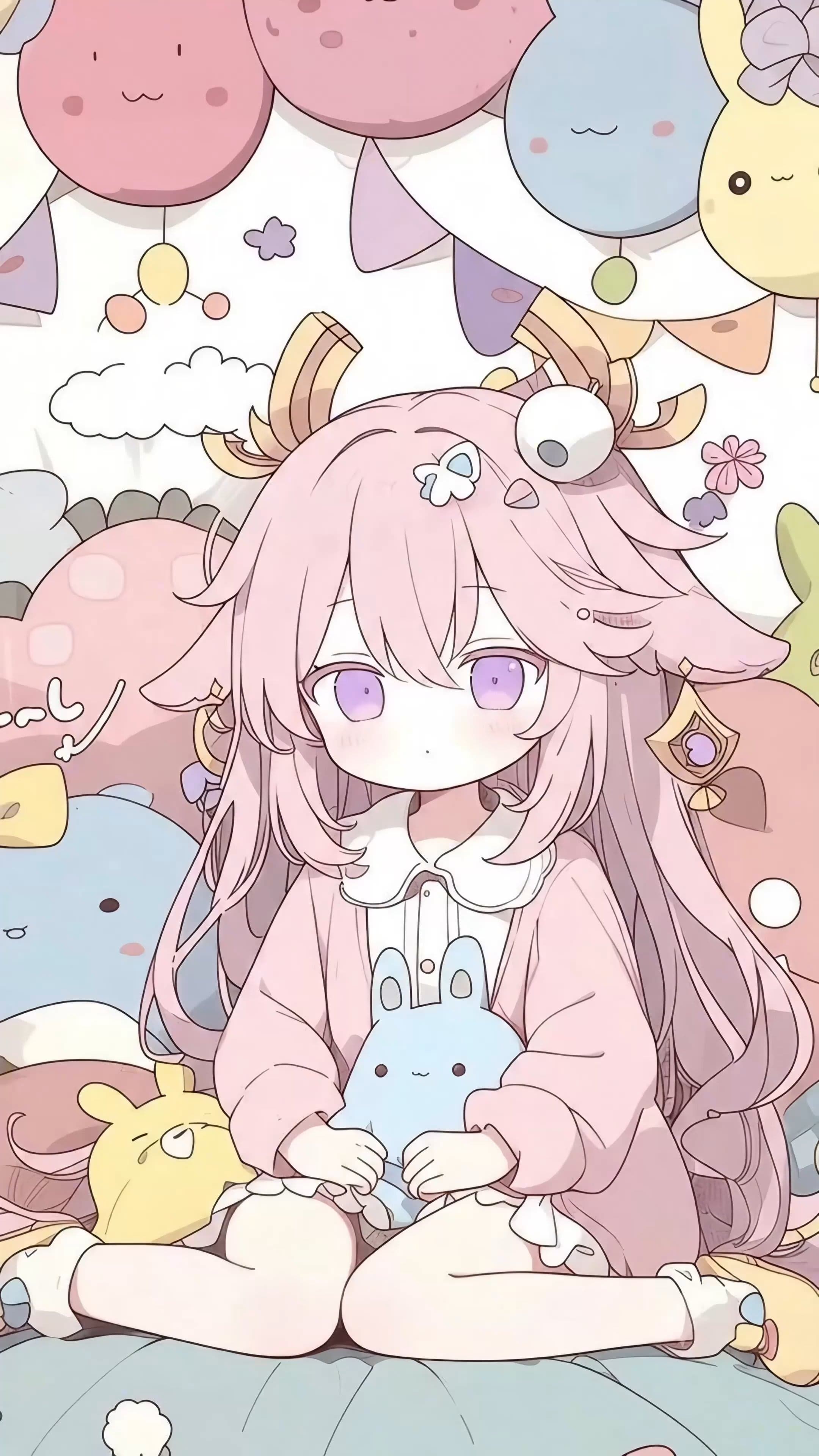Kawaii Pink Anime Girl Wallpaper 4k phone