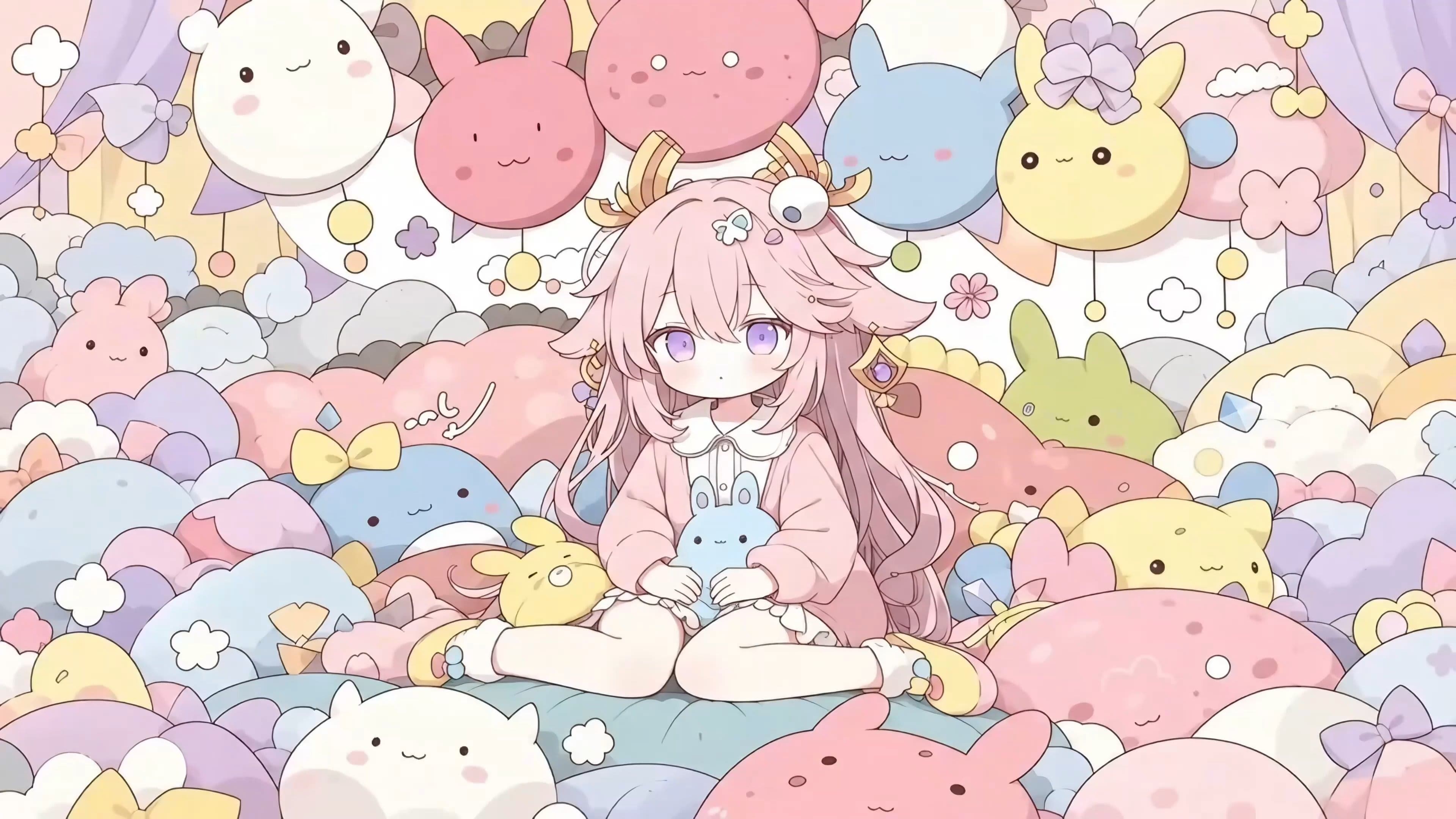 Kawaii Pink Anime Girl Wallpaper 4k pc